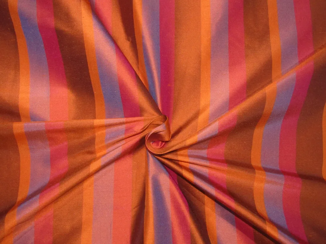 100% Pure Silk dupion Fabric multi color stripe 54" wide DUPS65[3]