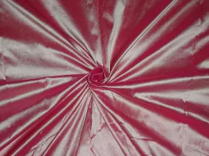 100% PURE SILK DUPIONI FABRIC CREAM X RANI PINK 44&quot;
