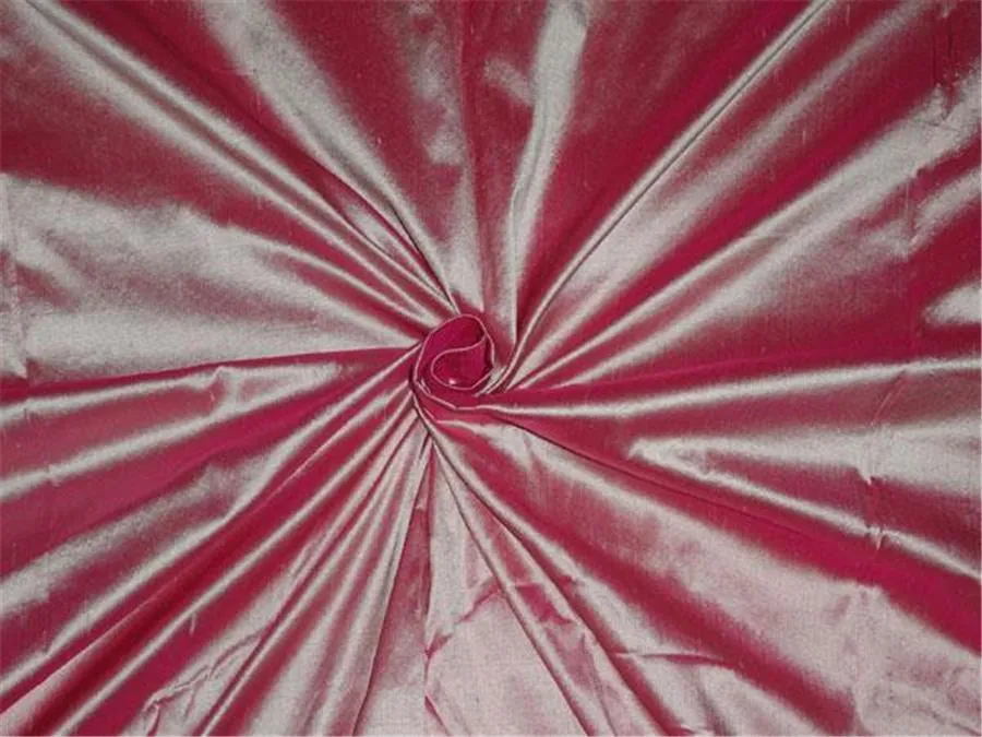 100% PURE SILK DUPIONI FABRIC CREAM X RANI PINK 44&quot;