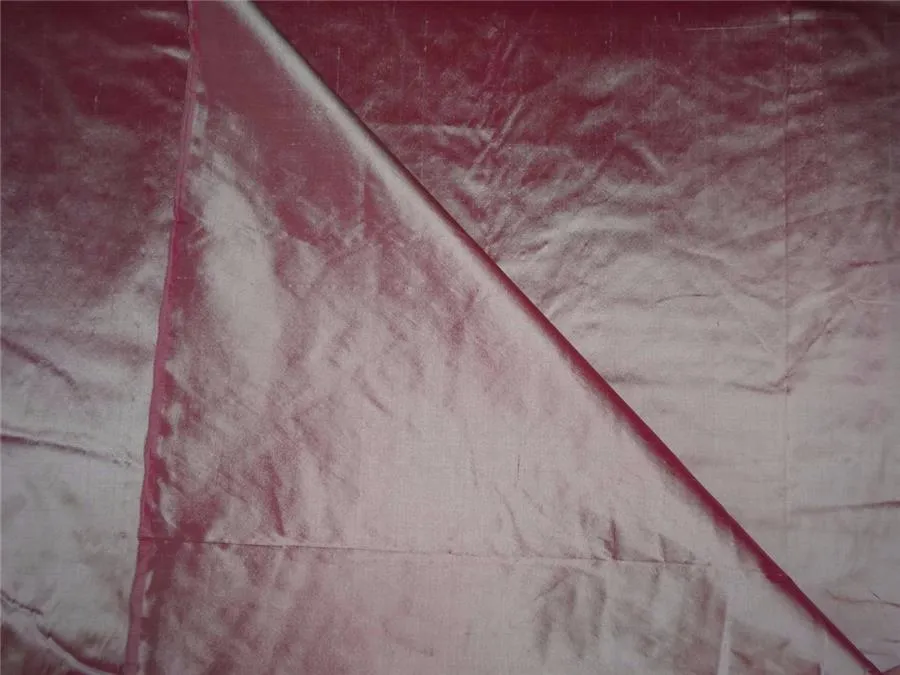 100% PURE SILK DUPIONI FABRIC CREAM X RANI PINK 44&quot;
