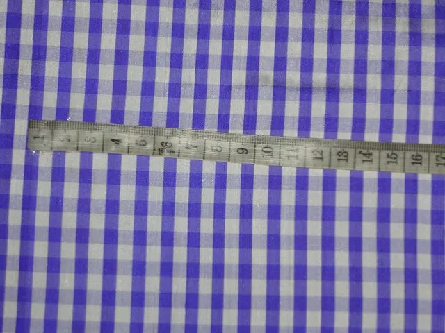 100% SILK DUPIONI FABRIC Purple & Ivory COLOUR PLAIDS 54" wide DUP#C75[2]