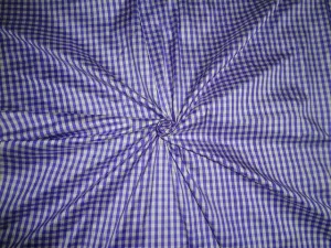 100% SILK DUPIONI FABRIC Purple & Ivory COLOUR PLAIDS 54" wide DUP#C75[2]