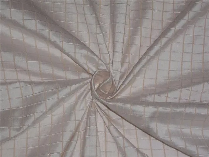 100% silk dupioni ivory x cream color waffle plaids fabric 44" wide DUP#C80[3]