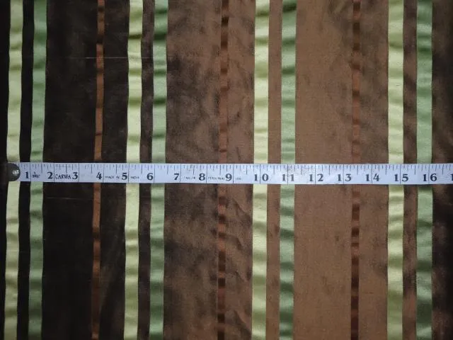 100%SILK DUPIONI FABRIC BROWN X BLACK,GREEN X PISTA COLOR STRIPES 54" wide DUPS55[1]