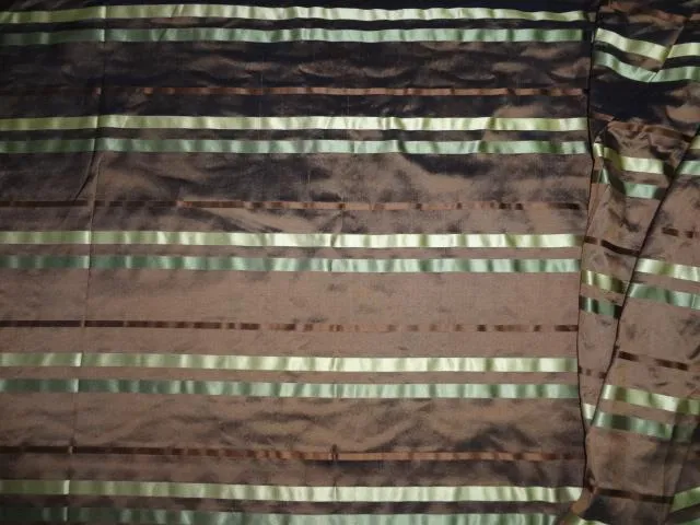 100%SILK DUPIONI FABRIC BROWN X BLACK,GREEN X PISTA COLOR STRIPES 54" wide DUPS55[1]