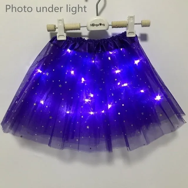 2020 new Light LED Girl Kids Clothes Star Tutu Skirt Princess Party Tutus Tulle Pettiskirt Child Ballet Dance Halloween black