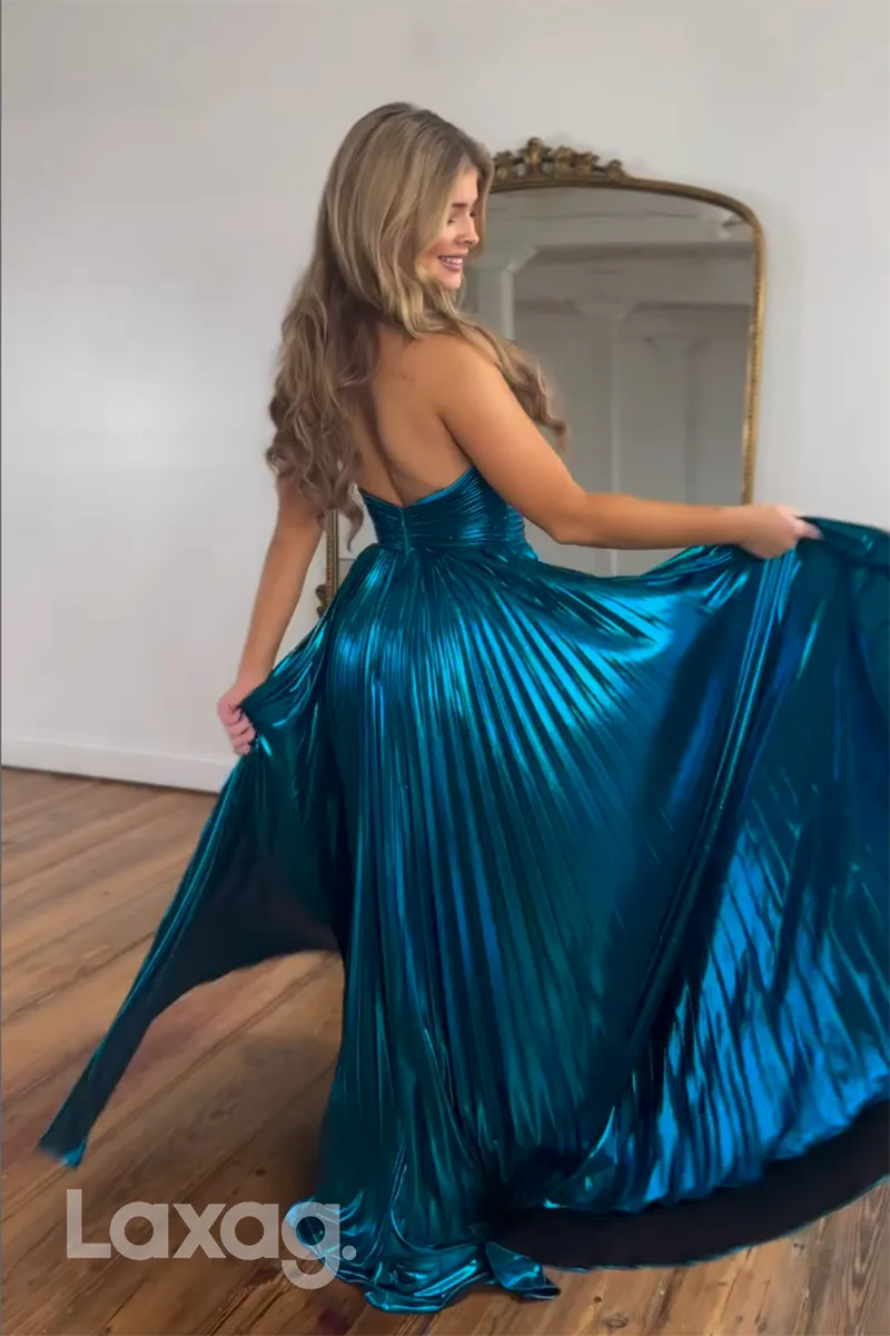 21944 - Chic Halter Ruched Long Blue Formal Prom Dress with Slit
