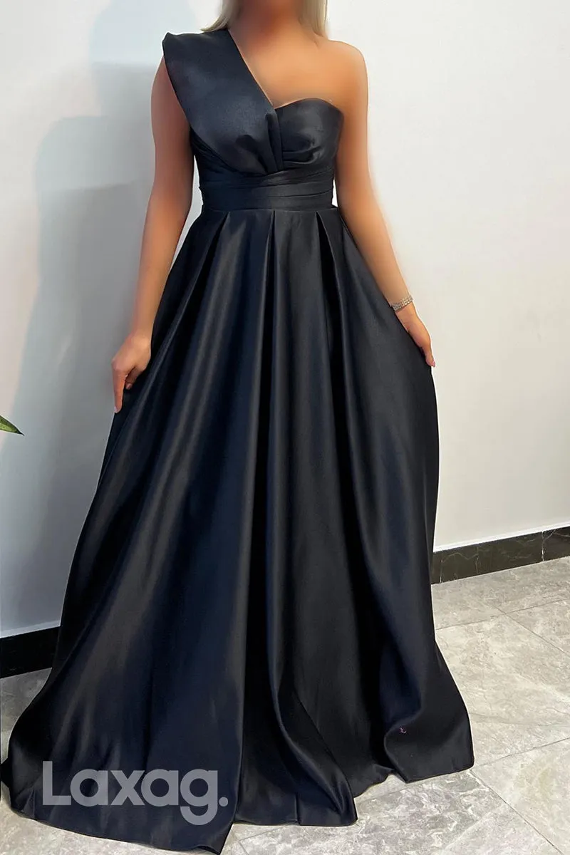 22680 - A-Line One Shoulder Sleek Satin Mother of the Bride Dress