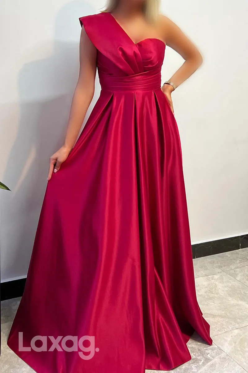 22680 - A-Line One Shoulder Sleek Satin Mother of the Bride Dress