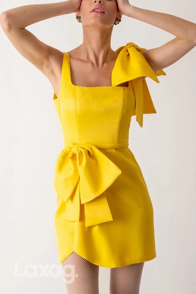 22823 - Square Open Back Sleek Satin Elegant Party Homecoming Dress