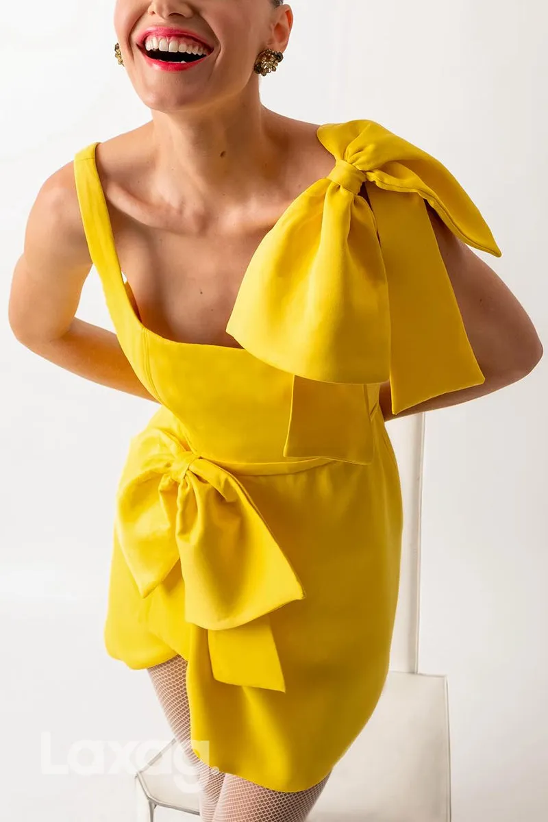 22823 - Square Open Back Sleek Satin Elegant Party Homecoming Dress