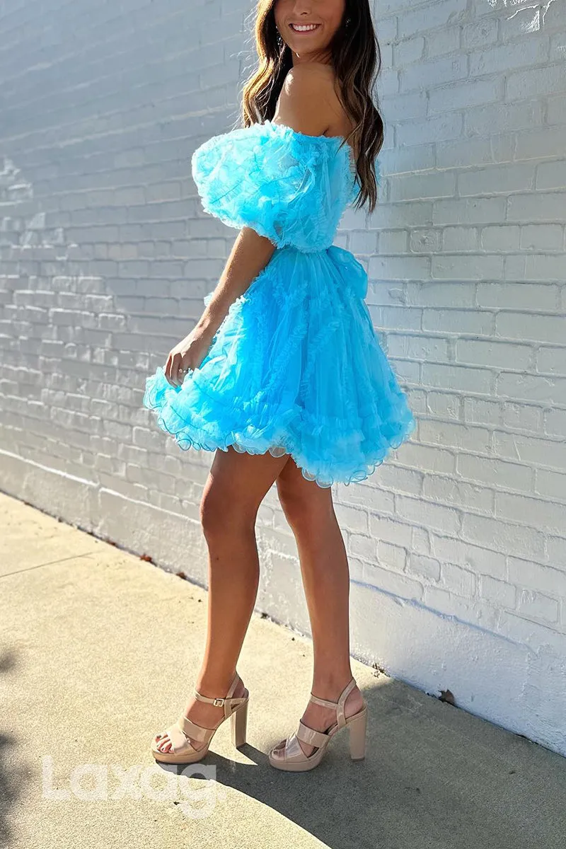 22824 - Sexy Off Shoulder Sweetheart Tulle illusion Party Homecoming Dress