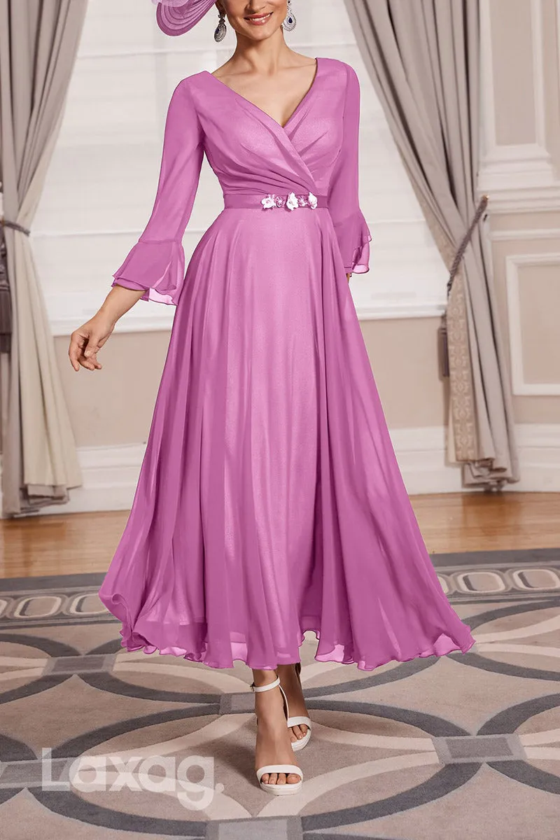 22841 - A-Line V-Neck Long Sleeves Appliques Elegant Mother of the Bride Dress