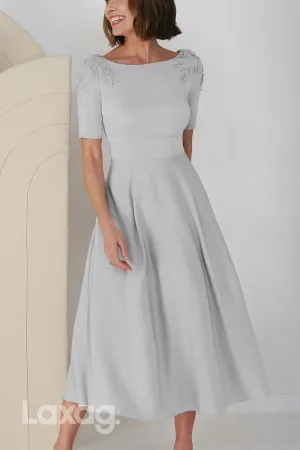 22844 - A-Line Scoop Short Sleeves Appliques Beaded Mother of the Bride Dress