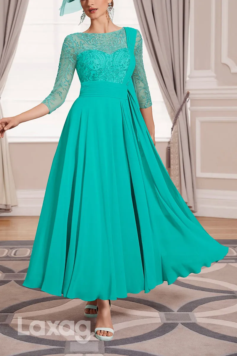 22933 - A-Line Bateau Round Sleeves Appliques Beaded Mother of the Bride Dress