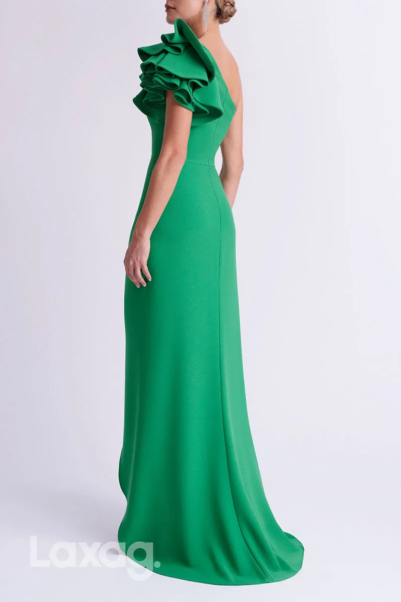 23045 - A-Line One Shoulder High Slit Cocktail Party Formal Evening Dress with Train