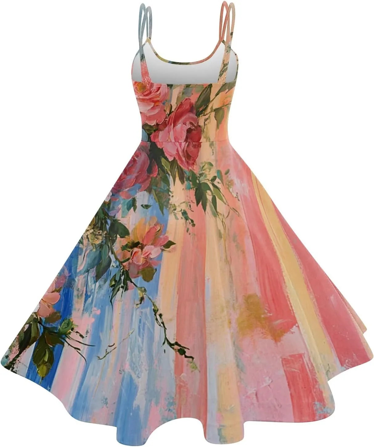 ADHOWBEW Beach Dresses for Women 2025 Sleeveless Sexy Round Neck Flowy Casual Tropical Print Plus Size Floral Dress