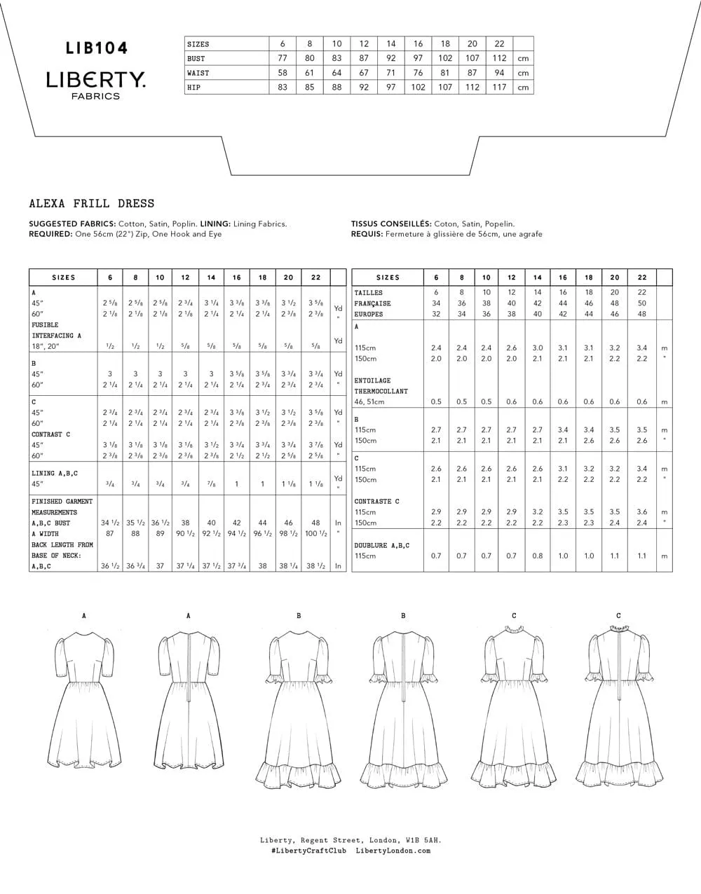 Alexa Frill Dress Sewing Pattern, Liberty Fabrics