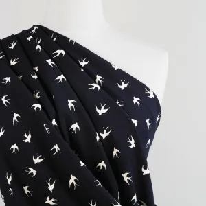 Alton - Navy Swallows Stretch Scuba Crepe Fabric