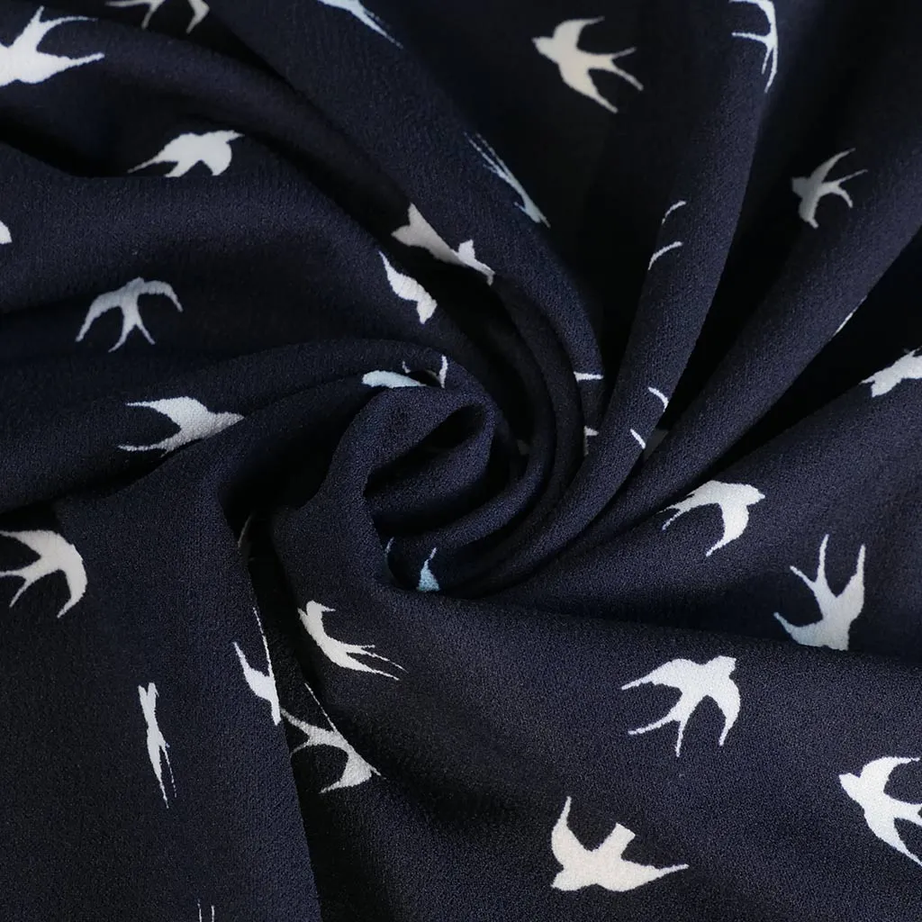 Alton - Navy Swallows Stretch Scuba Crepe Fabric