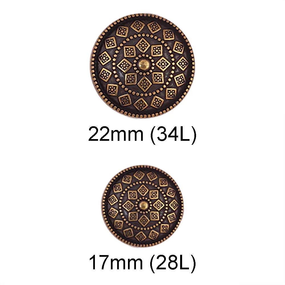 Antique Gold Engraved Design Round Shape Metal Buttons