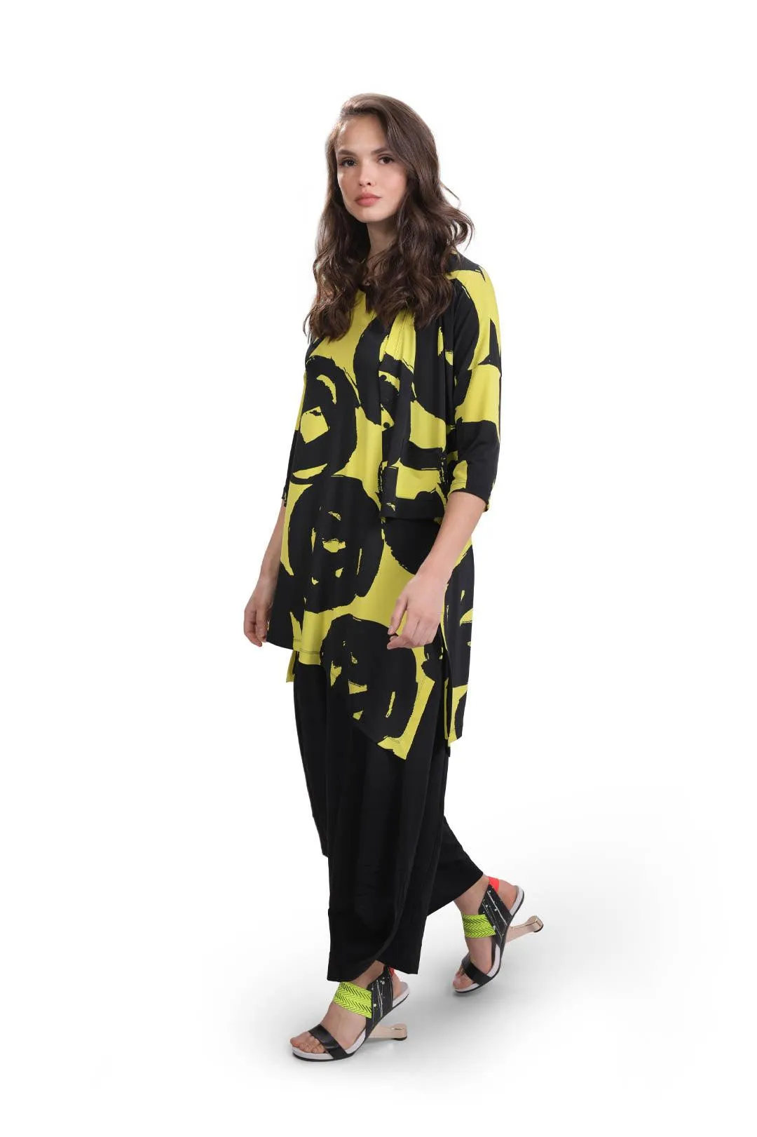 Art Print Cardigan, Lime