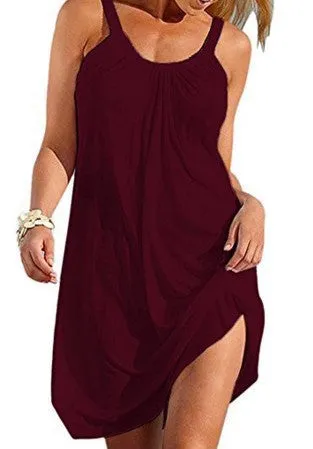Bear Shoulder Pleated Pure Color Short Dress