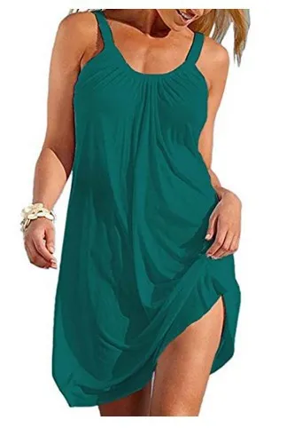Bear Shoulder Pleated Pure Color Short Dress