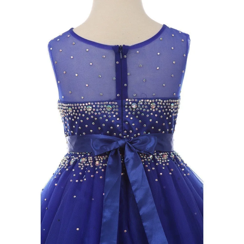 Big Girls Sparkling Rhinestone Illusion Tulle Party Formal Dress 12-14