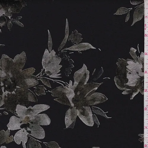 Black/Silver/Bronze Floral Foil Printed Double Knit Fabric