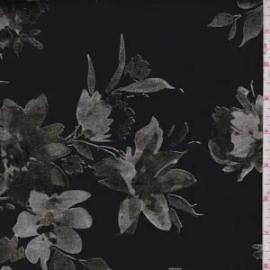 Black/Silver/Bronze Floral Foil Printed Double Knit Fabric