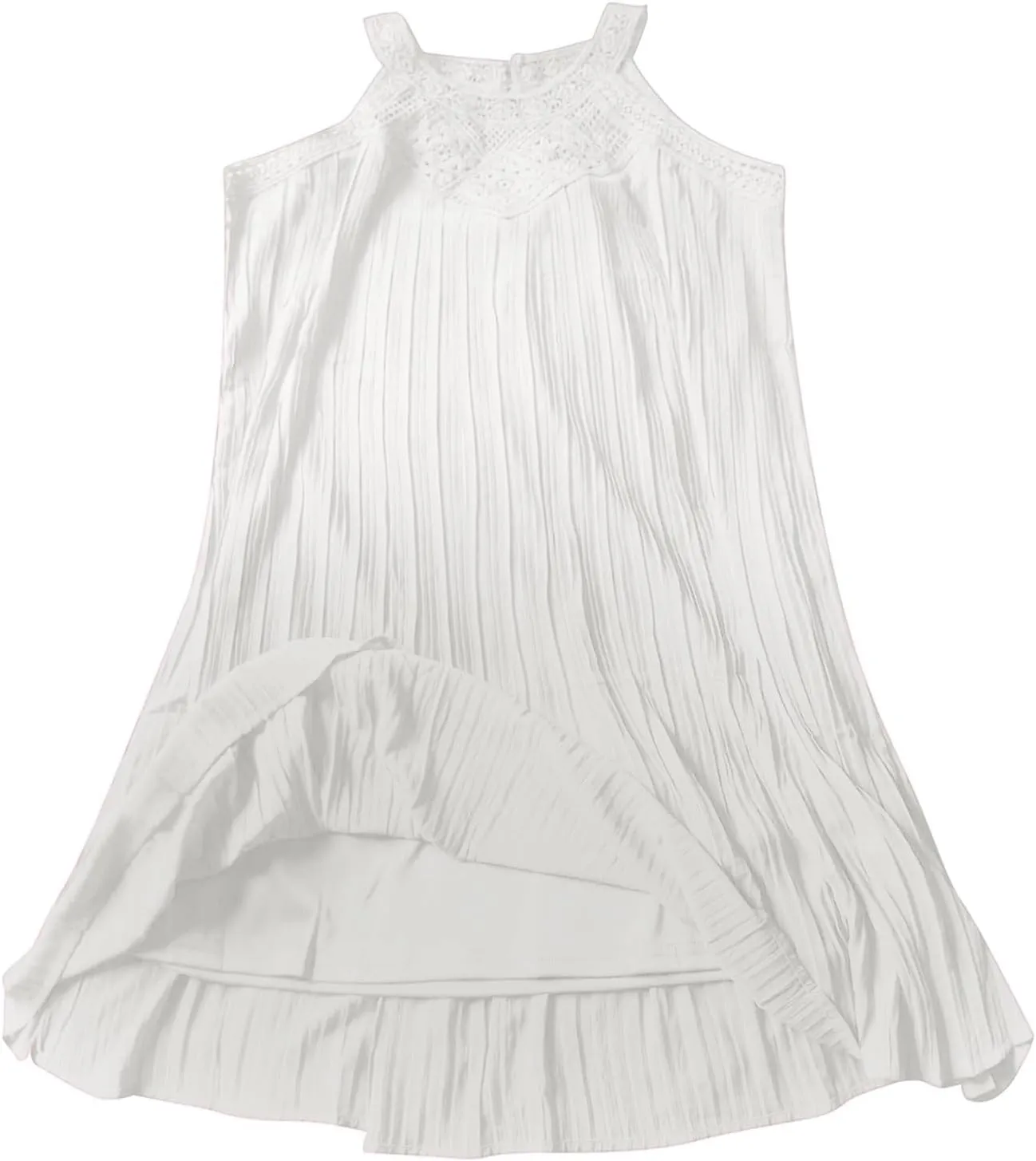 Boho Dresses for Women 2025 Summer Lace Crochet Halter Neck Dress Flowy Pleated Sundress Sleeveless Tank Mini Dress