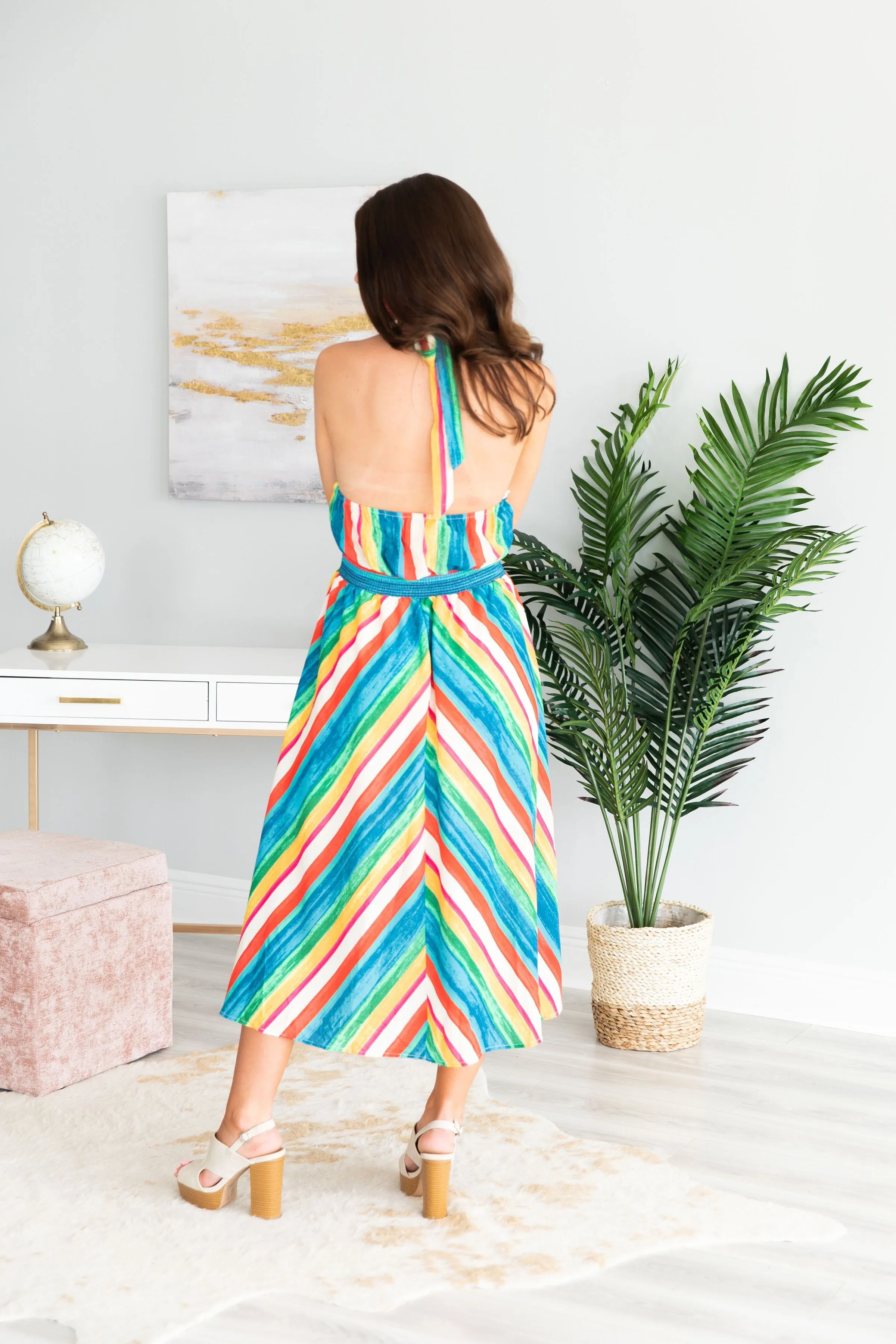 Bright And Bold Midi Dress, Blue-Multi