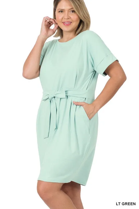 Brushed Dty Tie-Belt Dress | Plus Size