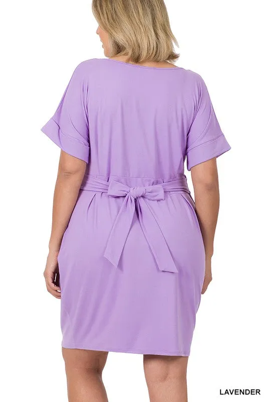 Brushed Dty Tie-Belt Dress | Plus Size