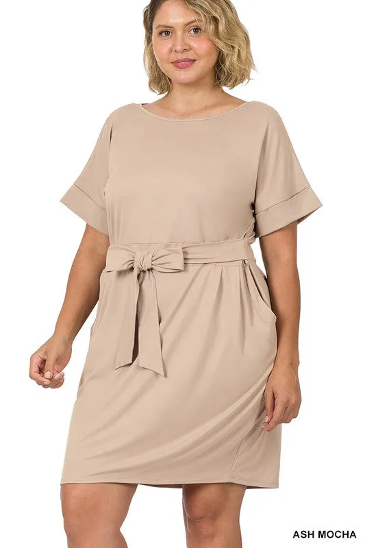 Brushed Dty Tie-Belt Dress | Plus Size