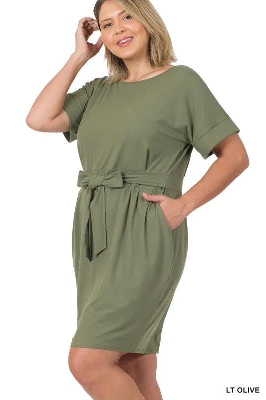 Brushed Dty Tie-Belt Dress | Plus Size