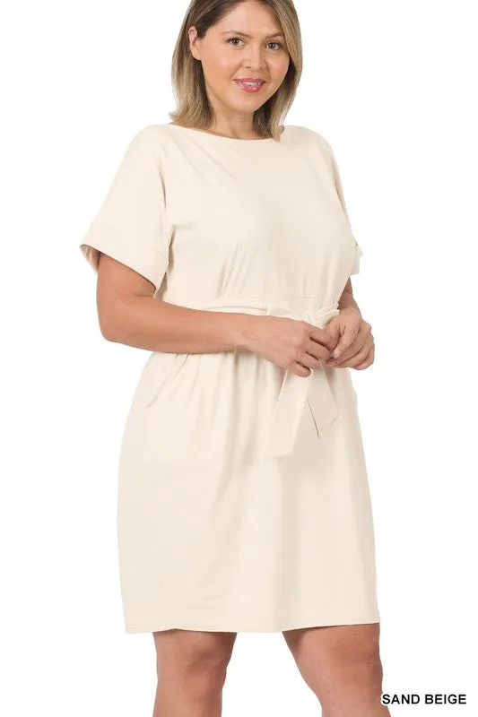 Brushed Dty Tie-Belt Dress | Plus Size