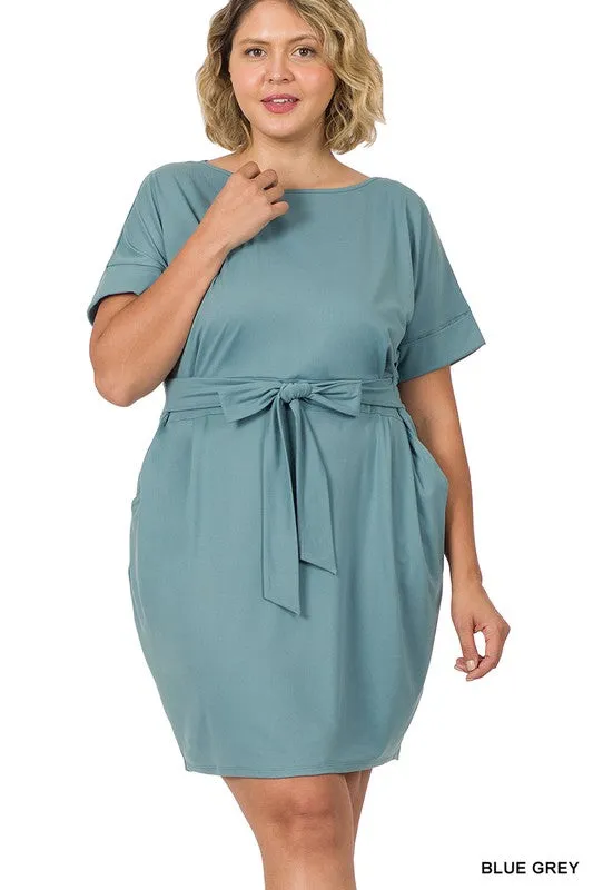 Brushed Dty Tie-Belt Dress | Plus Size