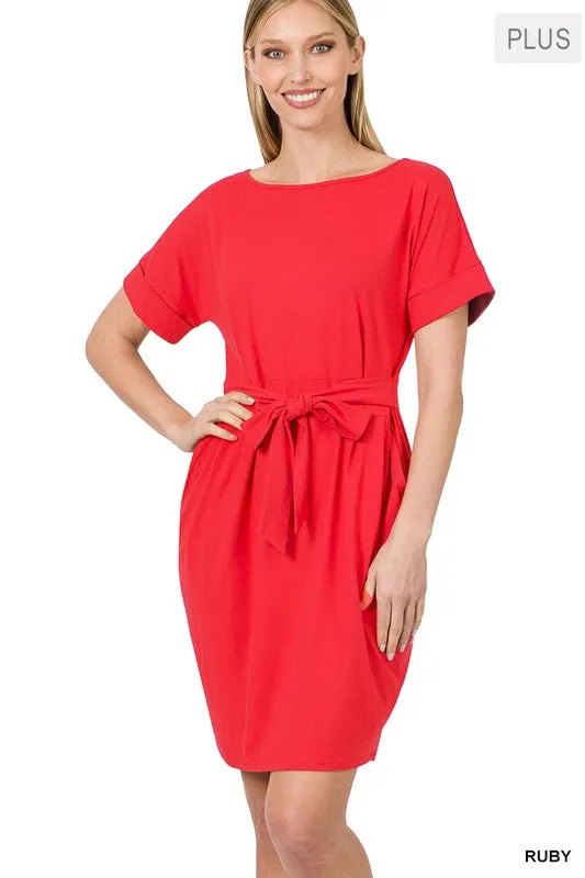 Brushed Dty Tie-Belt Dress | Plus Size