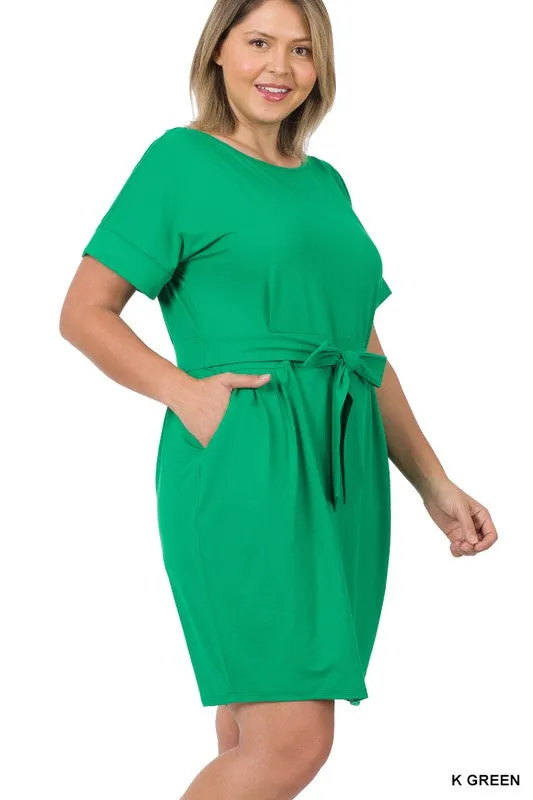 Brushed Dty Tie-Belt Dress | Plus Size