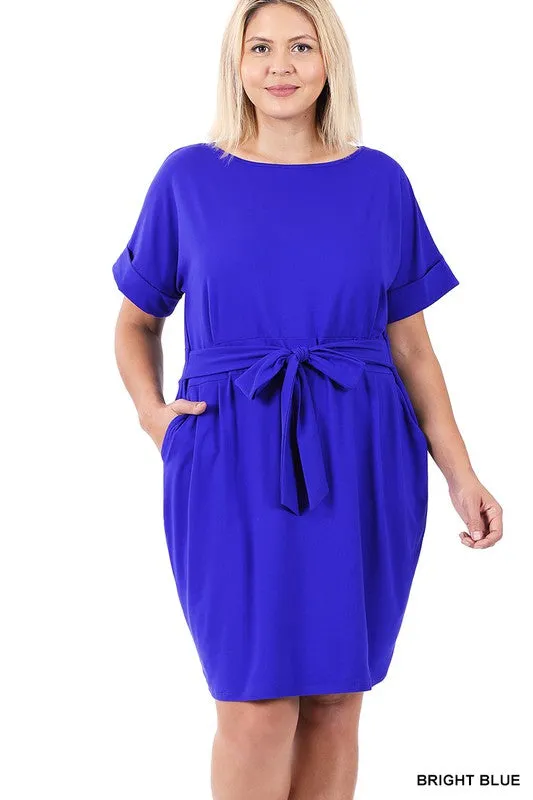 Brushed Dty Tie-Belt Dress | Plus Size