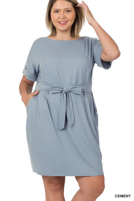 Brushed Dty Tie-Belt Dress | Plus Size