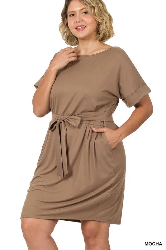 Brushed Dty Tie-Belt Dress | Plus Size