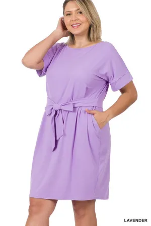 Brushed Dty Tie-Belt Dress | Plus Size