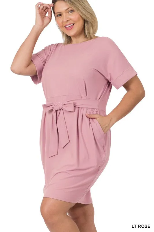 Brushed Dty Tie-Belt Dress | Plus Size