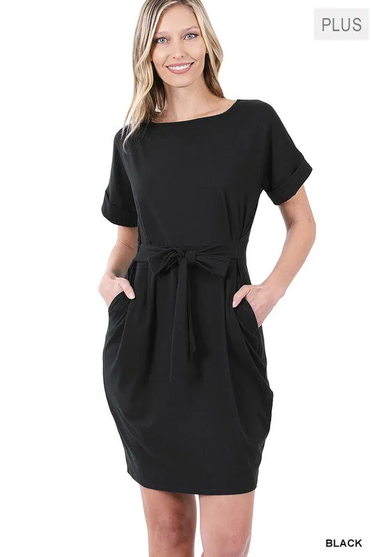 Brushed Dty Tie-Belt Dress | Plus Size