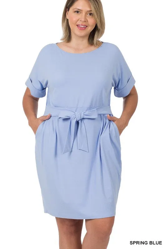 Brushed Dty Tie-Belt Dress | Plus Size