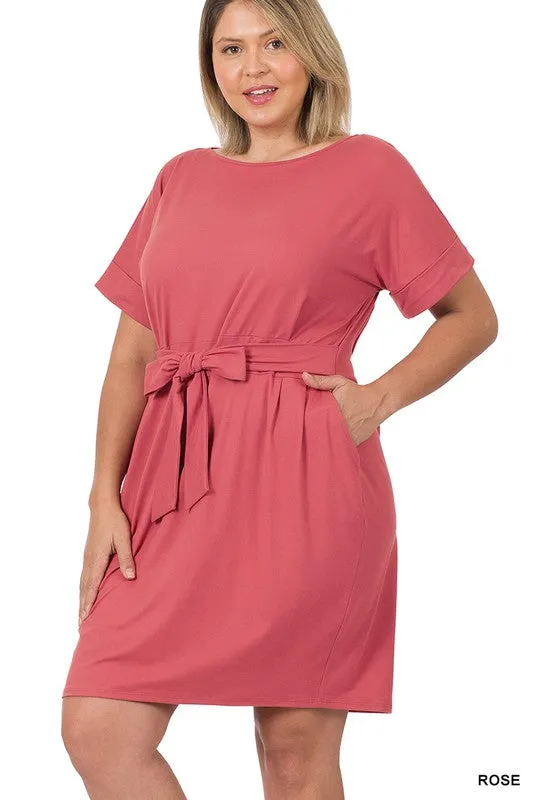 Brushed Dty Tie-Belt Dress | Plus Size