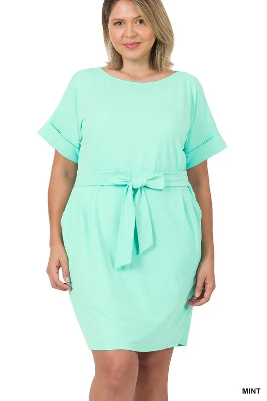Brushed Dty Tie-Belt Dress | Plus Size